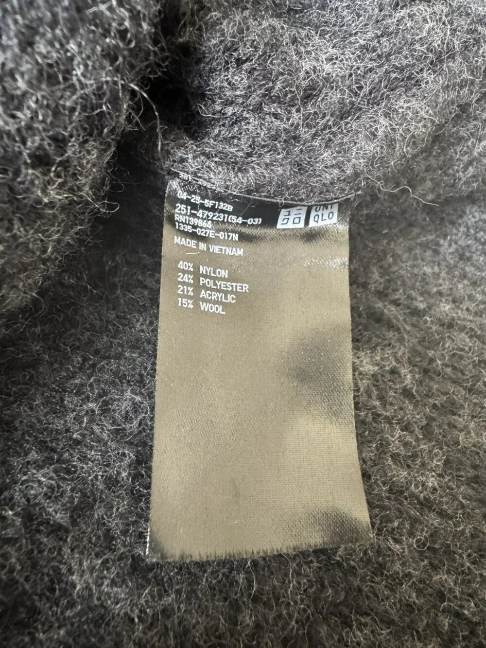 Uniqlo Fluffy Knit V Neck Sweater Charcoal Grey Wool Blend Oversized - Size L - Picture 5 of 5